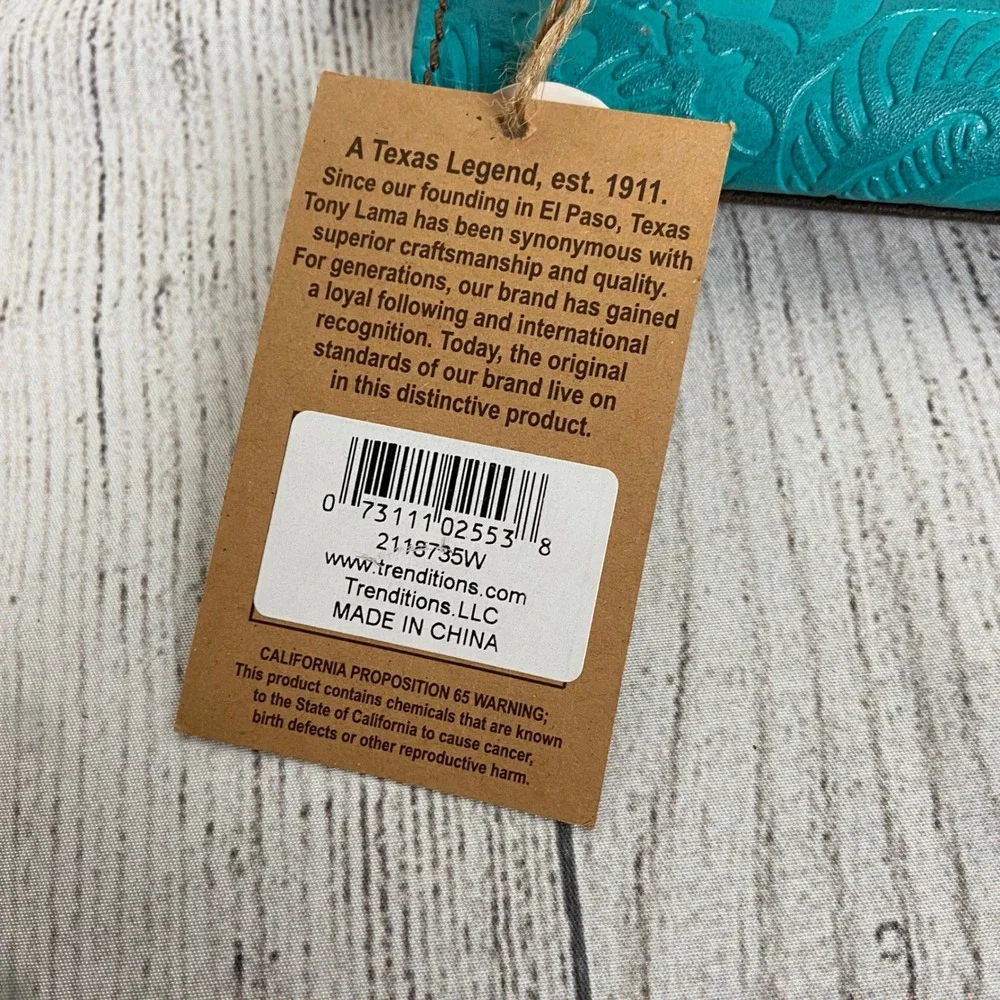 Tony‎ Lama RFID Wallet Turquoise Floral Embossed Western Wristlet Clutch